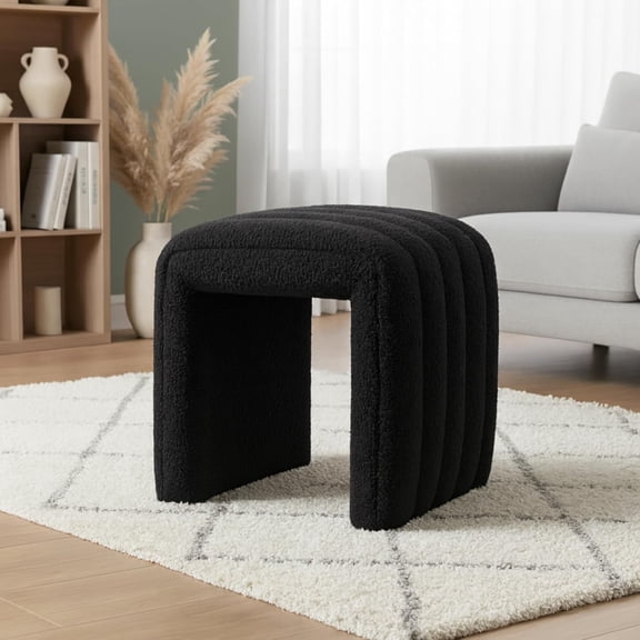 SEYNAR Modern Glam Ottoman Stool,Teddy Sherpa Upolstered Foot Stools Ottoman for Couch, Modern Vanity Stool for Living Room, Bedroom and Vanity