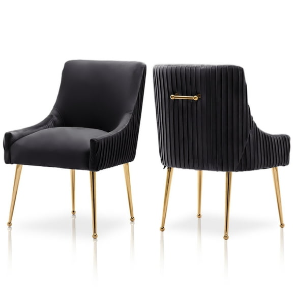 SEYNAR Modern Glam Pleated Velvet Dining Chair Set of 2, Tufted Upholstered Side Accent Kitchen Chair for Living Room(Black)