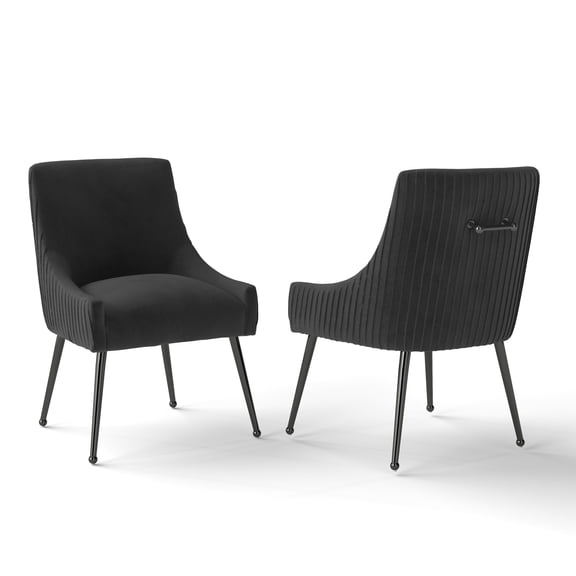 SEYNAR Modern Glam Velvet Black Metal Legs Dining Chairs or Vanity Chairs Set of 2 with Rear Handle(Black)