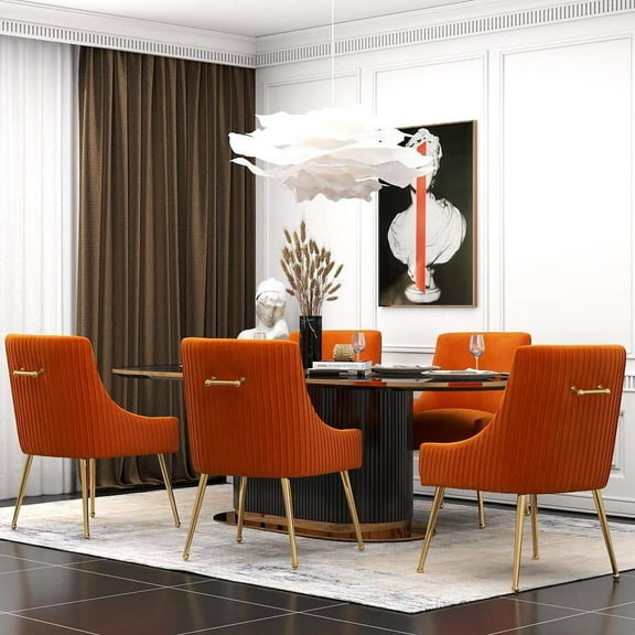 SEYNAR Modern Glam Velvet Dining Chair,Kitchen Side Armchairs or Vanity Chair with Rear Handle Set of 6