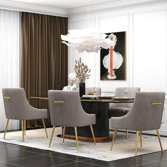 SEYNAR Modern Glam Velvet Dining Chair,Kitchen Side Armchairs or Vanity Chair with Rear Handle Set of 6