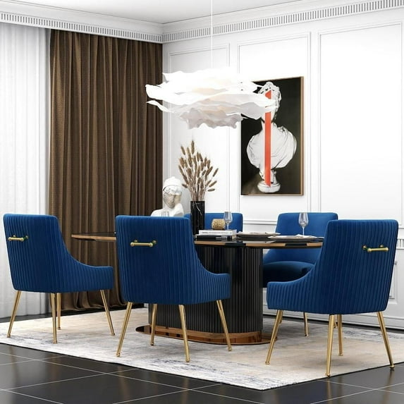 SEYNAR Modern Glam Velvet Dining Chair,Kitchen Side Armchairs or Vanity Chair with Rear Handle Set of 6