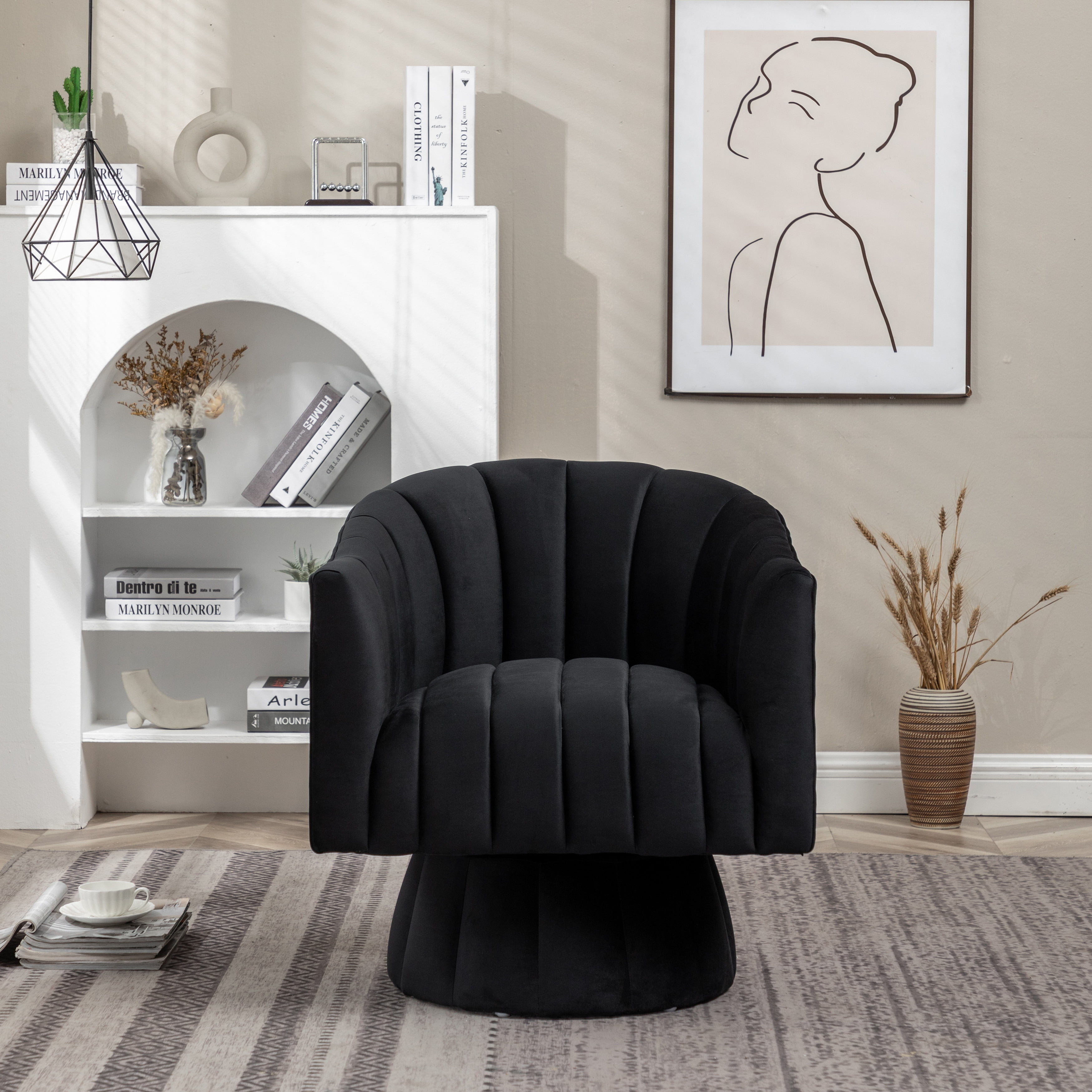 Lounge Chairs Glam Swivel Chair SEYNAR Modern Velvet Upholstered