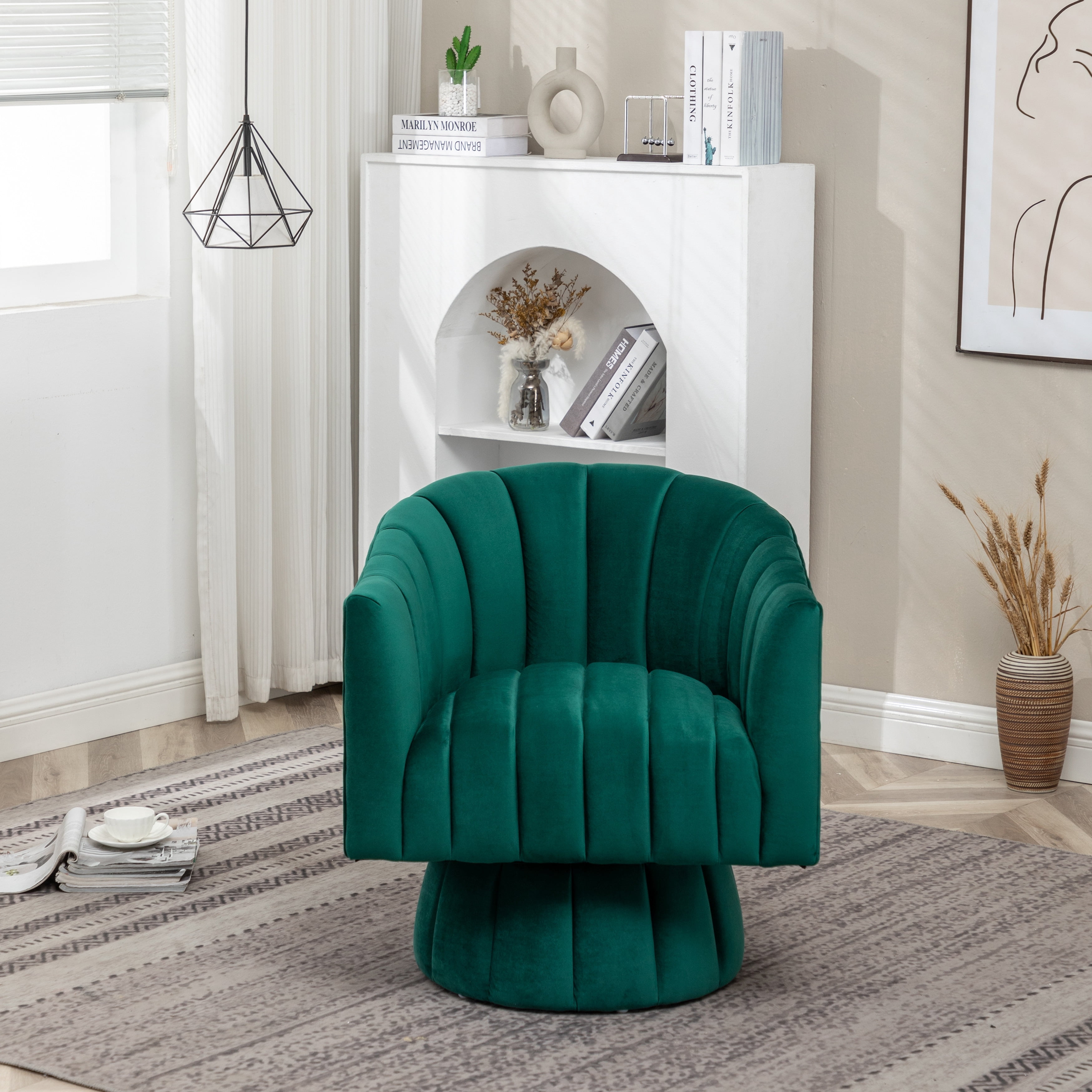 SEYNAR Modern Glam Velvet Upholstered Round Swivel Accent Arm Barrel ...