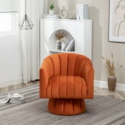 SEYNAR  Modern Glam Velvet Upholstered Round Swivel Accent Arm Barrel Chair for Living Room Orange