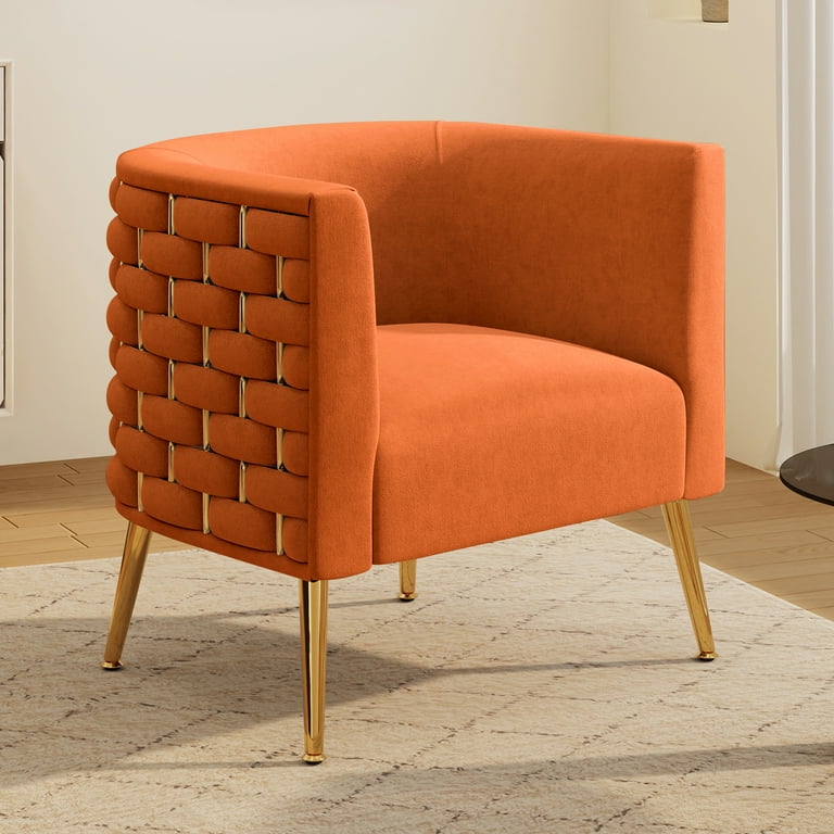 SEYNAR Modern Handmade Woven Accent Chair,Tufted Bucket Velvet Arm