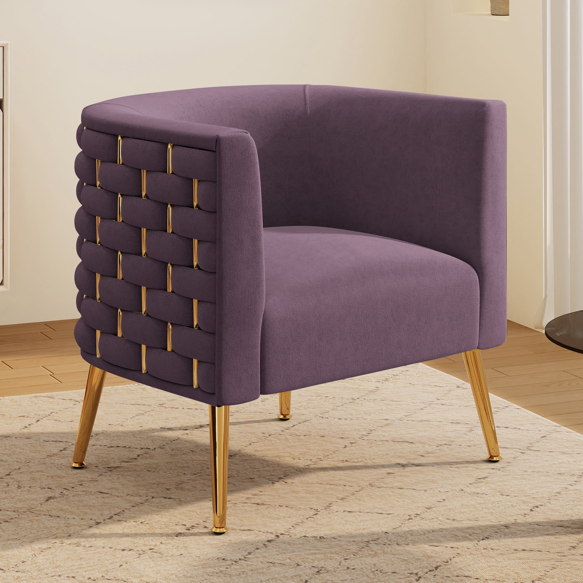 SEYNAR Samt Sessel Barrel Chair - Moderner Einzelsessel Mit Streifendesign Für Wohnzimmer