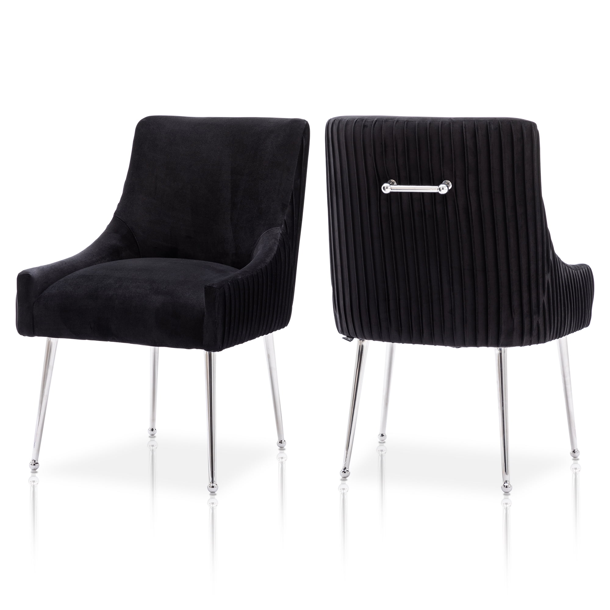 Black Velvet Upholstered Side Chair with Silver Metal Legs