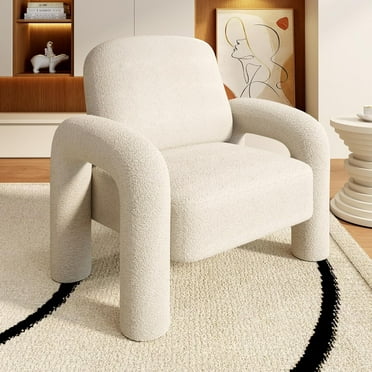 SEYNAR Modern Sherpa Accent Chair, Teddy Upholstered Armchair Single Sofa, Cozy Fluffy Reading Chair for Living Room, Bedrooms, Corner(White)