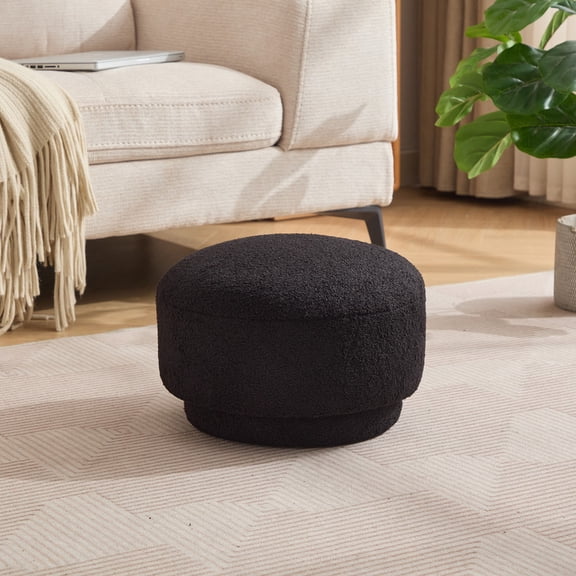 SEYNAR Modern Teddy Ottoman, Upholstered Tufted Sherpa Foot Stools, Round Mushroom Shape Ottoman Footstool for Living Room