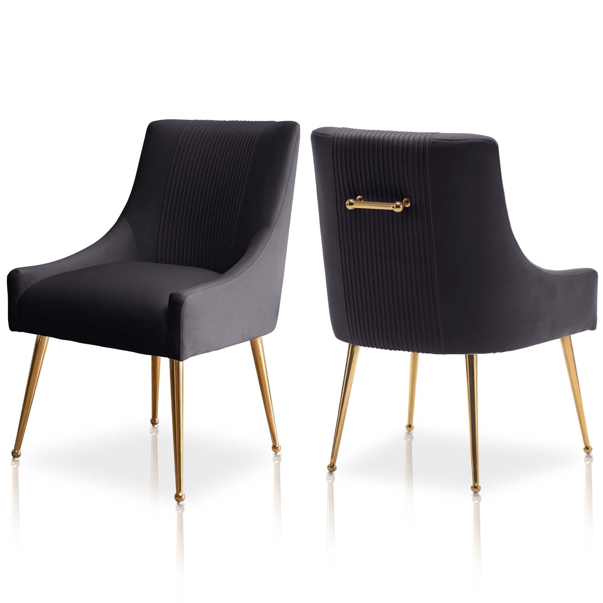 SEYNAR Modern Upholstered Pleated Velvet Dining Chairs Set of 2 Side Chair for Living Room,Black