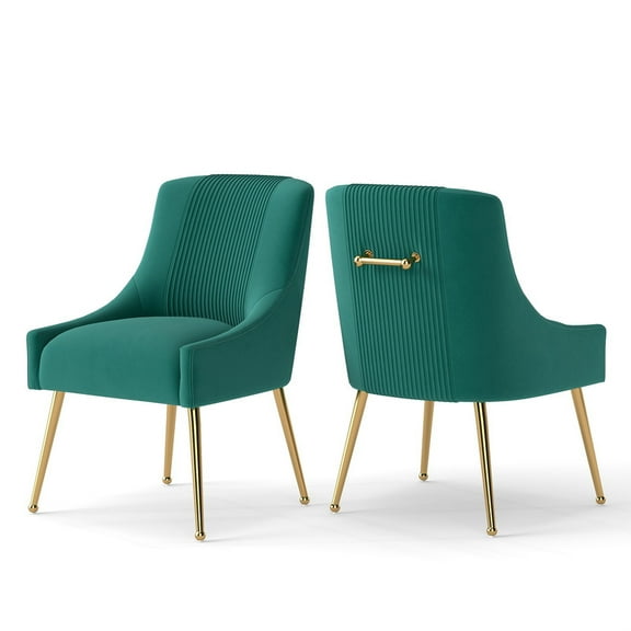 SEYNAR Modern Upholstered Pleated Velvet Dining Chairs Set of 2 Side Chair for Living Room,Deep Green