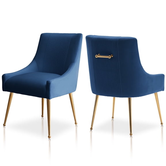 SEYNAR Modern Upholstered Pleated Velvet Dining Chairs Set of 2 Side Chair for Living Room,Navy