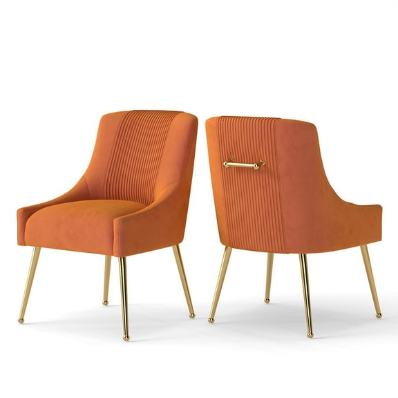 SEYNAR Modern Upholstered Pleated Velvet Dining Chairs Set of 2 Side Chair for Living Room,Orange