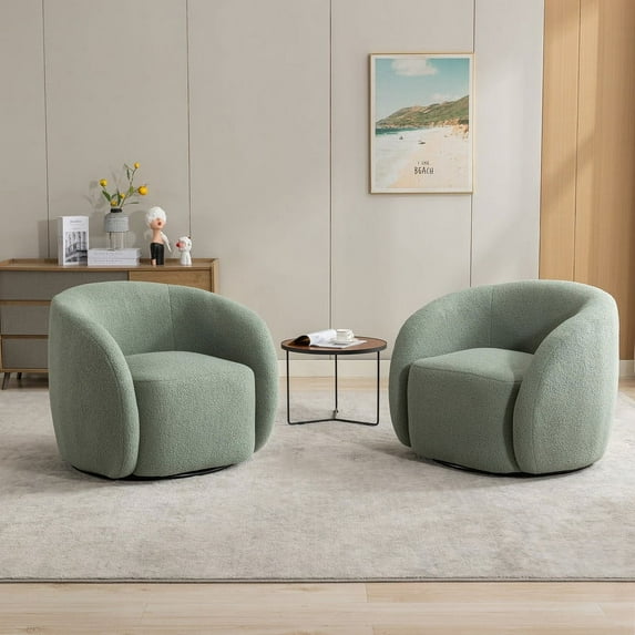 SEYNAR Modern Velvet 360 Degree Swivel Accent Armchair Set of 2,Upholstered Round Barrel Side Chair for Living Room