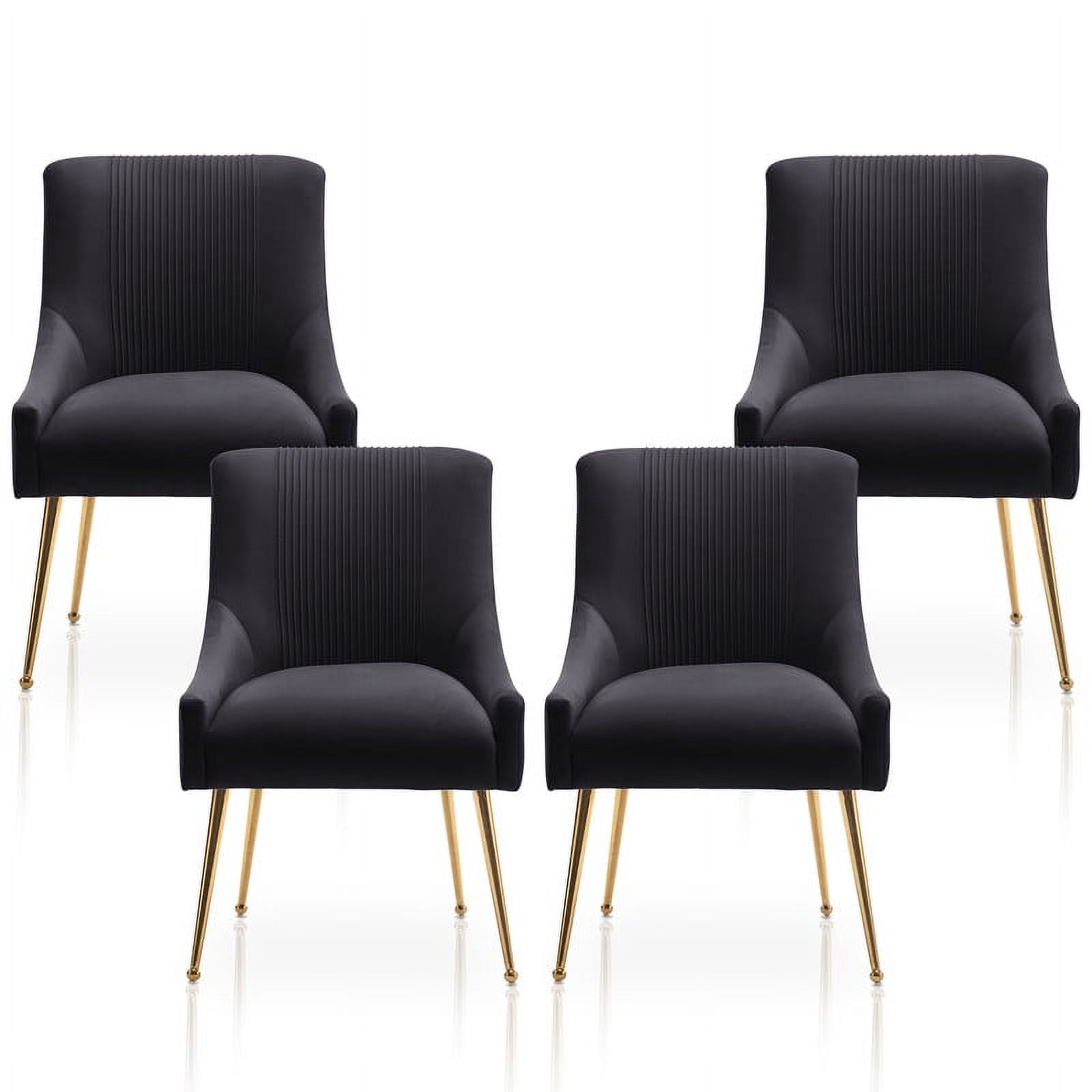 SEYNAR Modern Velvet Dining Chairs Pleated Vanity Chair Set of 4 with Glod Legs for Living Room,Black