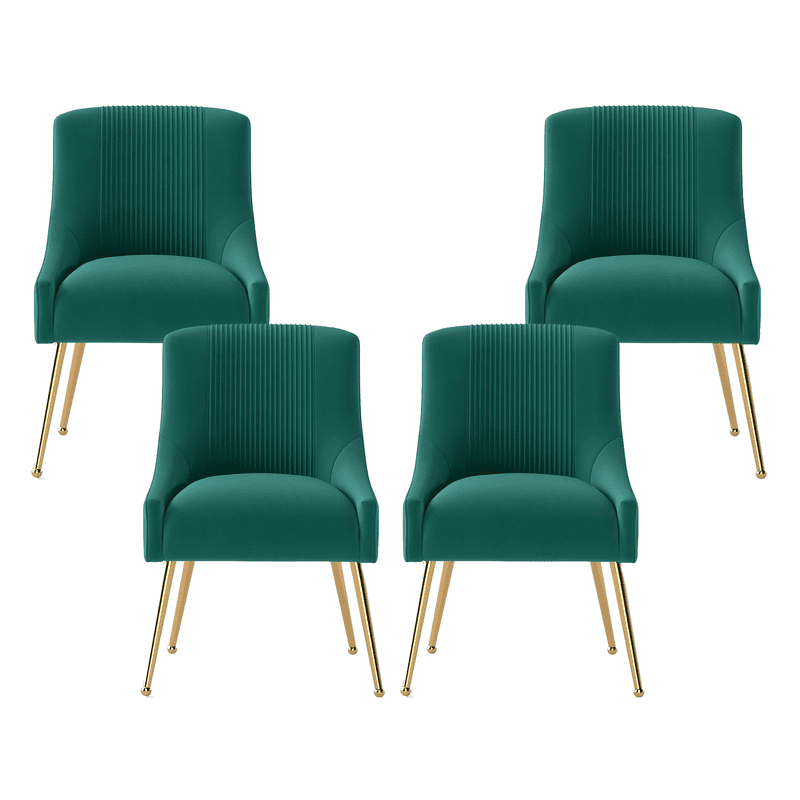 SEYNAR Modern Velvet Dining Chairs Pleated Vanity Chair Set of 4 with Glod Legs for Living Room,Deep Green