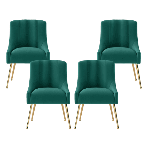 SEYNAR Modern Velvet Dining Chairs Pleated Vanity Chair Set of 4 with Glod Legs for Living Room,Deep Green