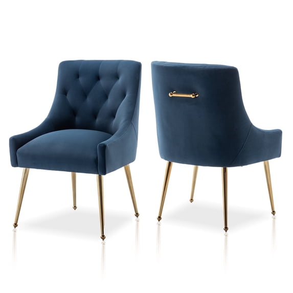 SEYNAR Modern Velvet Dining Chairs Set of 2, Tufted Back Accent Chair for Living Room,Navy