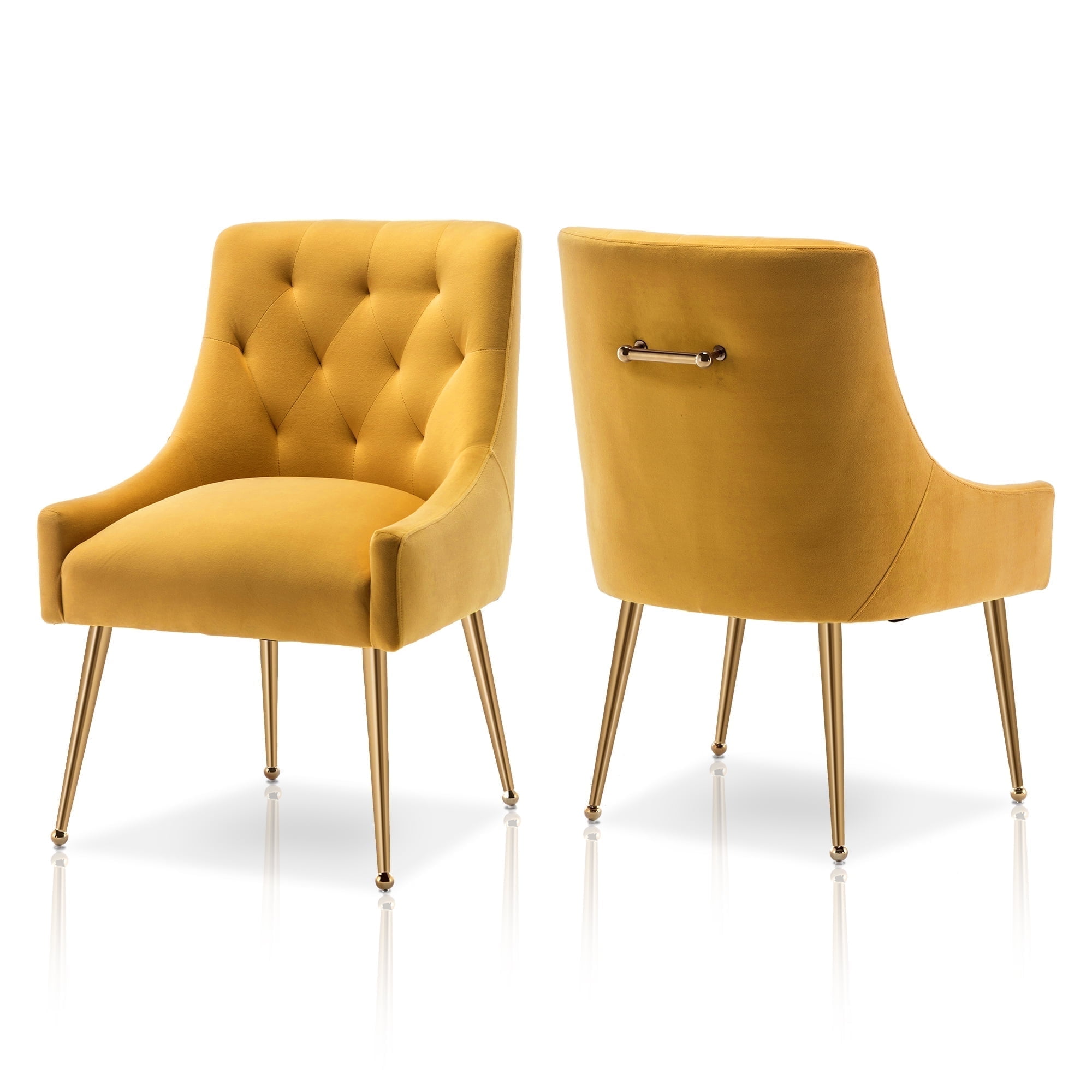 SEYNAR Modern Velvet Dining Chairs Set of 2, Tufted Back Accent Chair for Living Room,Yellow