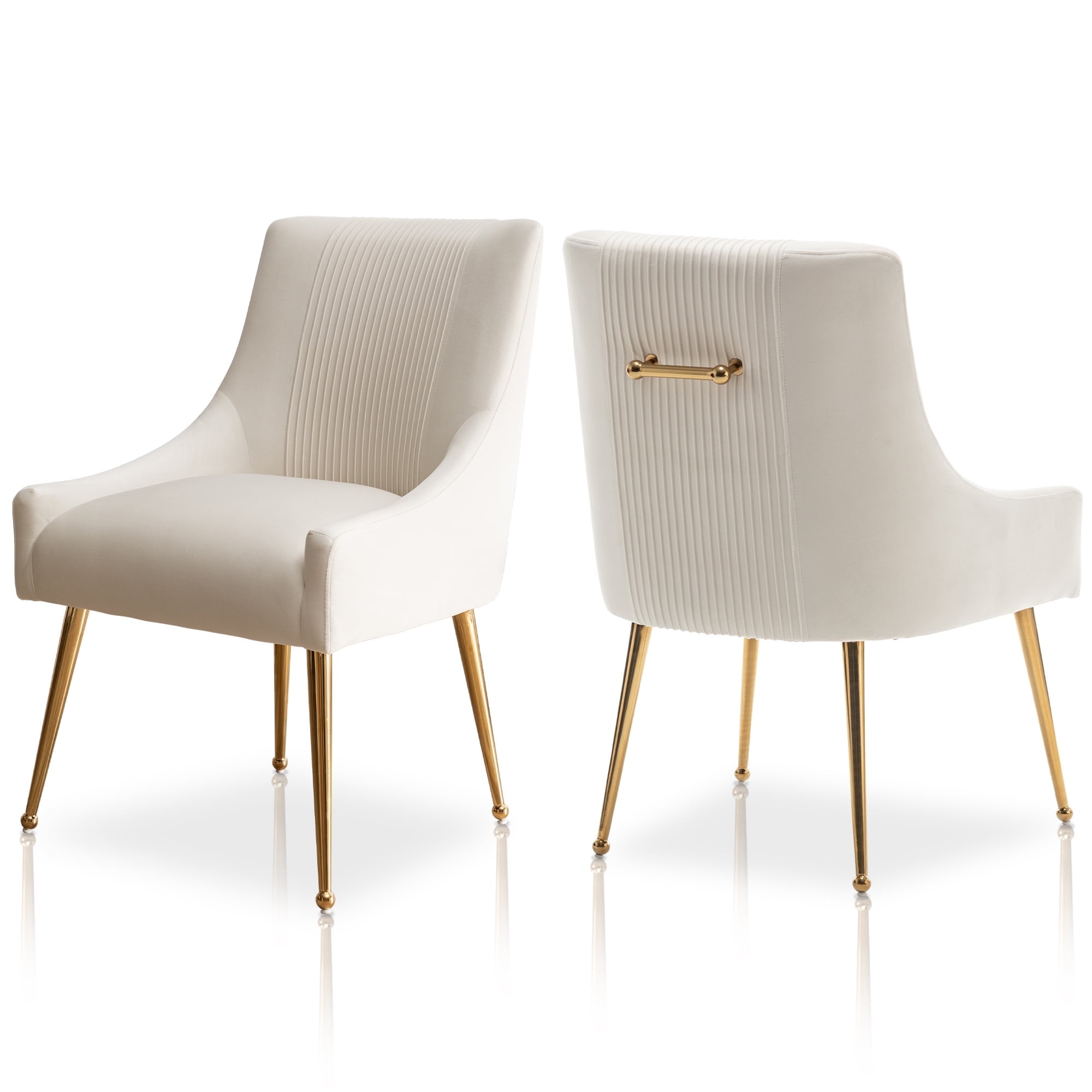 SEYNAR Beige Velvet Dining Chairs Set of 2, Modern Upholstered Barrel ...