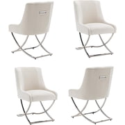 SEYNAR Modern Velvet Dining Chairs Set of 4 with Metal Frame Legs and Back PullBeige