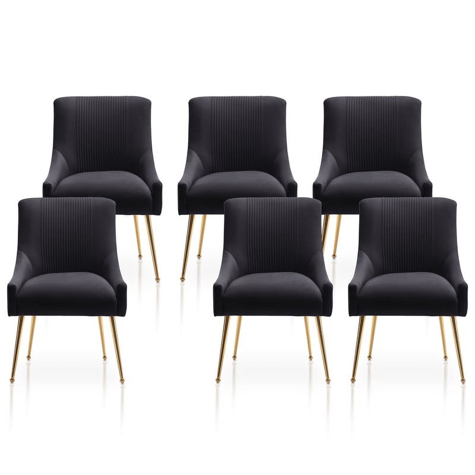 SEYNAR Modern Velvet Dining Chairs Set of 6, Upholstered Barrel Pleated Side Accent Chair for Bedroom,Living Room（Black）
