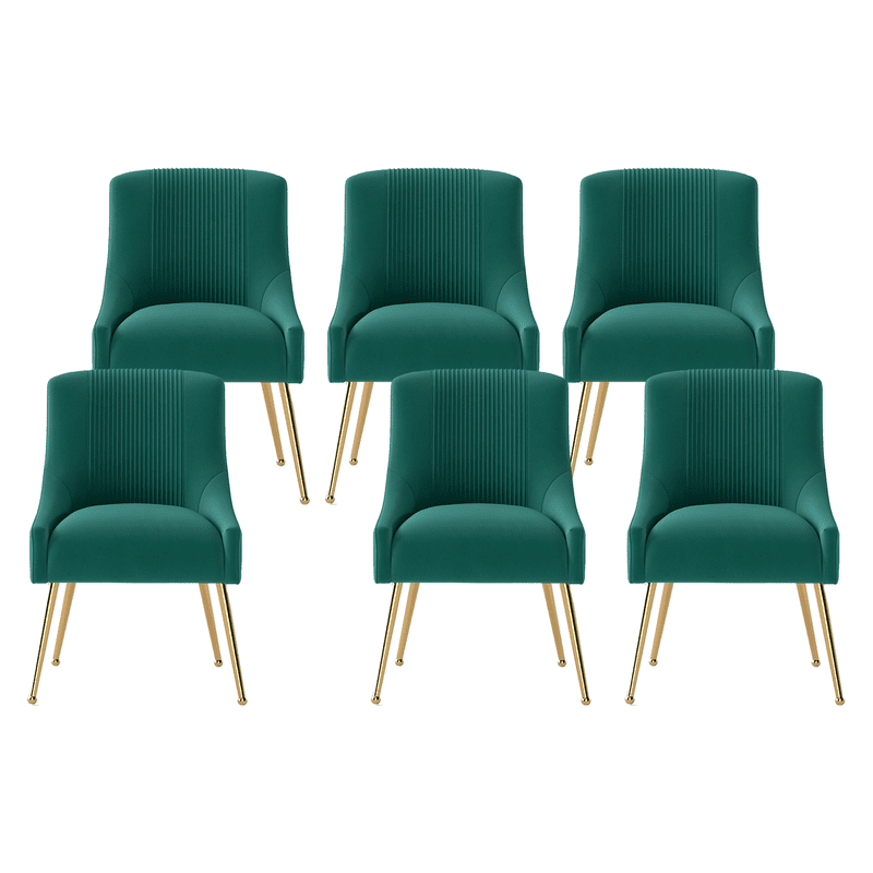 SEYNAR Modern Velvet Dining Chairs Set of 6, Upholstered Barrel Pleated Side Accent Chair for Bedroom,Living Room（Deep Green）