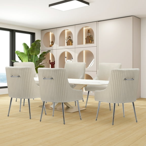 SEYNAR Modern Velvet Dining Chairs Set of 6 ,Upholstered Side Accent Kitchen Living room Chair with Rear Handle