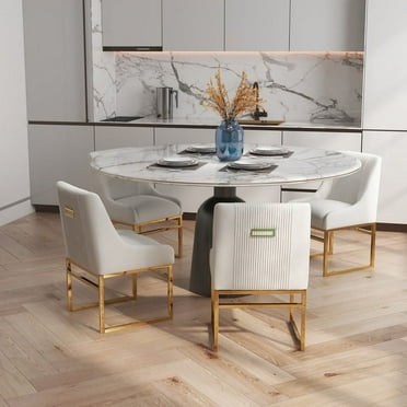 SEYNAR Modern Velvet Upholstered Accent Dining Chairs Set of 4, Kitchen Side Chair with Metal Frame for Living Room