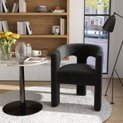SEYNAR Modern Velvet Upholstered Dining Chair,Barrel Side Accent Armchair Vanity Chair with Armrests and Open-Back for Living Room Kitchen Chair Dining Room Bedroom