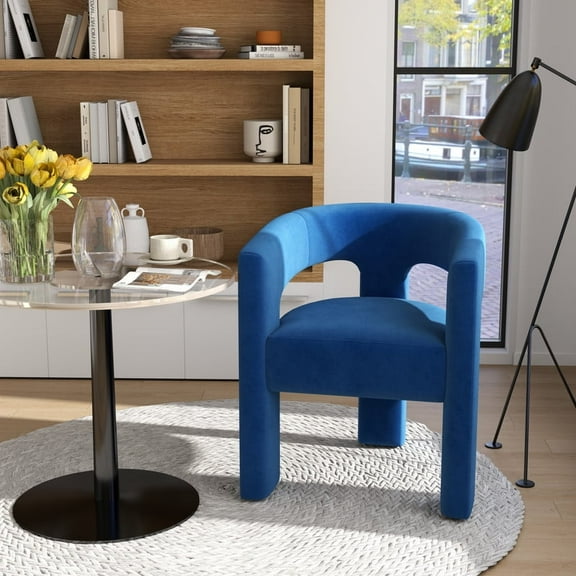SEYNAR Modern Velvet Upholstered Dining Chair,Barrel Side Accent Armchair Vanity Chair with Armrests and Open-Back for Living Room Kitchen Chair Dining Room Bedroom