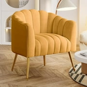 SEYNAR Oversized Glam Velvet Pumpkin Barrel Accent Chair,Modern Upholstered Cream Side Sofa Armchair for Living Room,Vanity(Mustard)