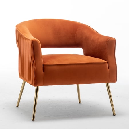 SEYNAR Velvet Accent Chair ,Upholstered Bucket Side Arm Chair Sofa for Living Room,Home(Orange)