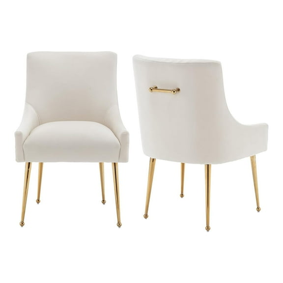 SEYNAR Velvet Upholstered Dining Chair Set of 2, Modern Glam Armless Side Chair for Living Room, Bedroom, Kitchen(Beige)