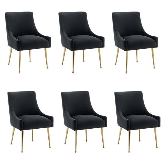 SEYNAR Velvet Upholstered Dining Chairs Set of 6,Modern Glam Accent Side Chairs with Gold Metal Legs ,Luxury Tufted Vanity Chair for Living Room, Bedroom, Kitchen(Black)