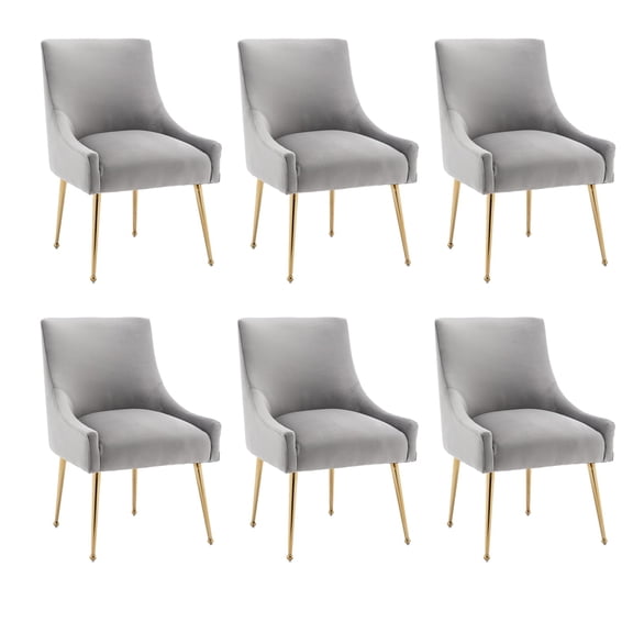 SEYNAR Velvet Upholstered Dining Chairs Set of 6,Modern Glam Accent Side Chairs with Gold Metal Legs ,Luxury Tufted Vanity Chair for Living Room, Bedroom, Kitchen(Grey)