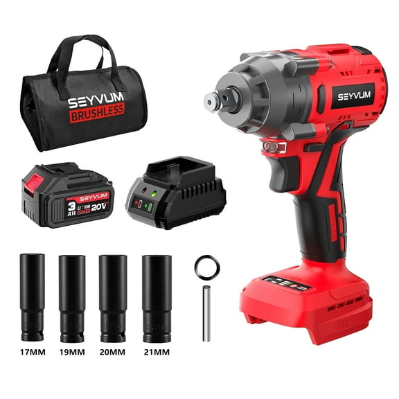 SEYVUM 20V, 1/2" Cordless Impact Wrench, Max Torque 320 Ft-lbs, 3.0Ah Li-ion Battery