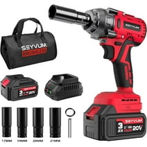 SEYVUM Impact Wrench, 1/2" Impact Gun, Power Impact Driver Max Torque 320 Ft-lbs (430N.m), Cordless Impact Wrench with 20V Brushless Motor, 3.0Ah Li-ion Battery with Fast Charger, 4 Pcs Impact Sockets