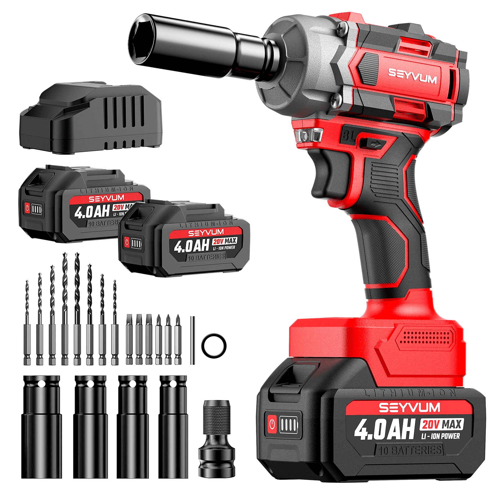 Cordless Impact Wrench, 1/2" Impact Gun, Max Torque 440 Ft-lbs (600 N.m) Heavy Duty Cordless Impact Driver, 3500 RPM Electric Impact Drill, 20V Brushless, 2x4.0Ah Li-ion Battery, 4Pcs Impact Sockets