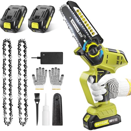 Mini Chainsaw Cordless 6 Inch, Portable Electric Cordless Chainsaw Tool-Free Installation[User Friendly], for Tree Trimming Branch Pruning Wood Cutting(2Pcs 2.0Ah Batteries& 2 Steel Chains)
