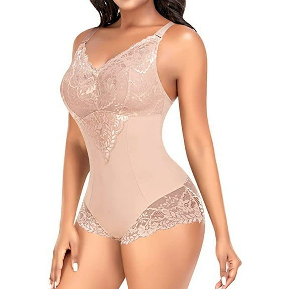 SEZZGU Women's Plus Size Lace Shapewear Bodysuit - V-Neck Sleeveless, Elegant for Evening Wear