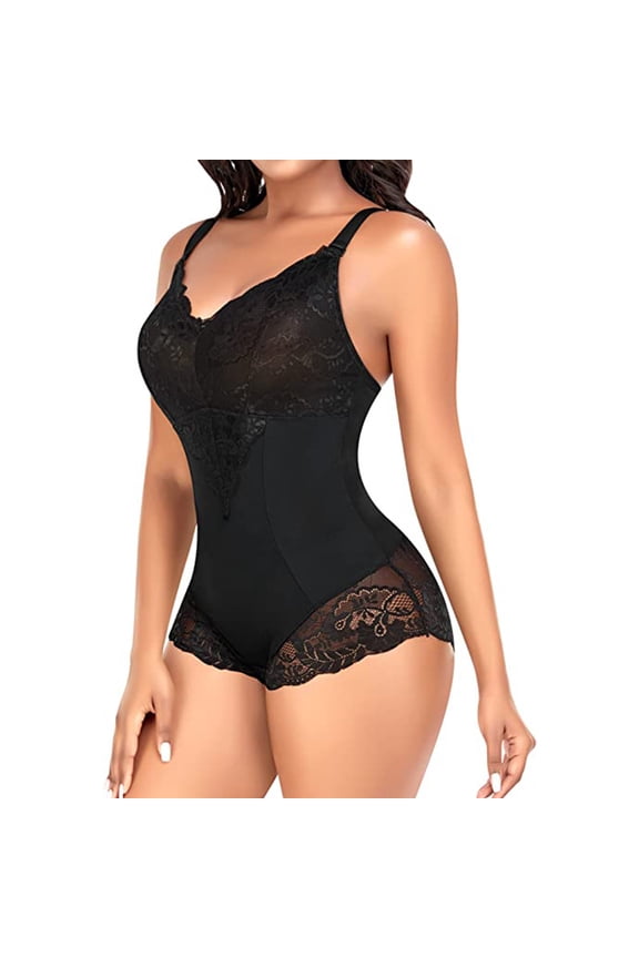 Women's Plus Size Lace Shapewear Bodysuit - V-Neck Sleeveless, Elegant for Evening Wear