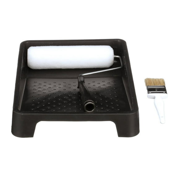 SEachoice 92981 4-Piece Plastic Paint Kit 9 inch Wire Frame, 2 inch Double Wide Chip Brush 9 inch Roller Paint Tray