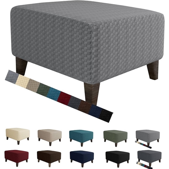 SEase Jacquard Ottoman Slipcovers Folding Storage Stool Furniture Protector Cover Soft Thick Rectangle Foot Rest Slipcover with Elastic Bottom Length 23-31" Light Gray
