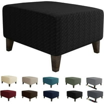 SEase Jacquard Ottoman Slipcovers Folding Storage Stool Furniture Protector Cover Soft Thick Rectangle Foot Rest Slipcover with Elastic Bottom Length 23-31" Black
