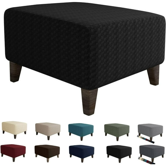 SEase Jacquard Ottoman Slipcovers Folding Storage Stool Furniture Protector Cover Soft Thick Rectangle Foot Rest Slipcover with Elastic Bottom Length 23-31" Black