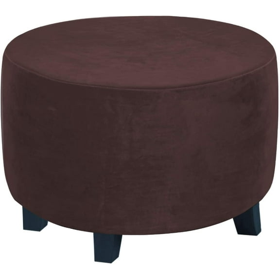 SEase Round Velvet Ottoman Slipcover Covers Footstool Protector Covers Storage Stool Ottoman Covers Stretch with Elastic Bottom 20-23in Brown