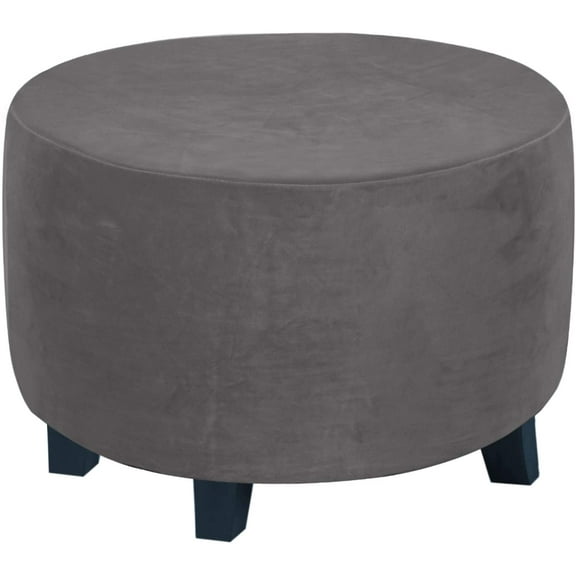 SEase Round Velvet Ottoman Slipcover Covers Footstool Protector Covers Storage Stool Ottoman Covers Stretch with Elastic Bottom 20-23in Grey