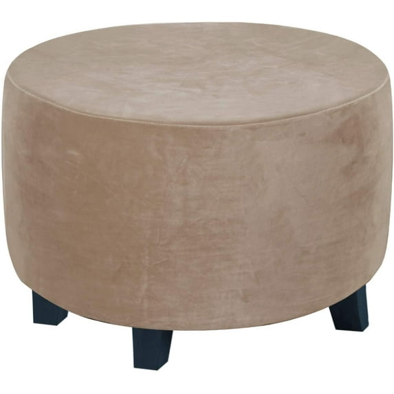 SEase Round Velvet Ottoman Slipcover Covers Footstool Protector Covers Storage Stool Ottoman Covers Stretch with Elastic Bottom 20-23in Taupe